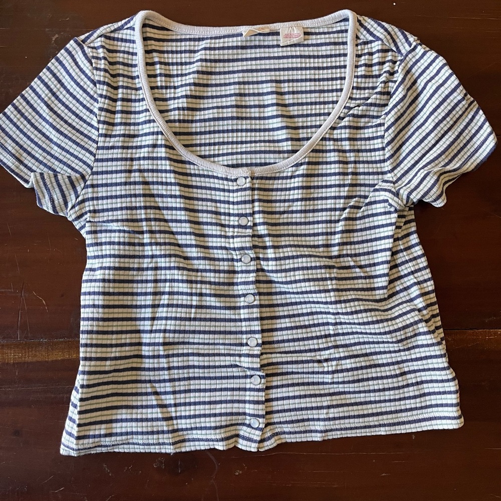 Blue and White Striped Women's Top